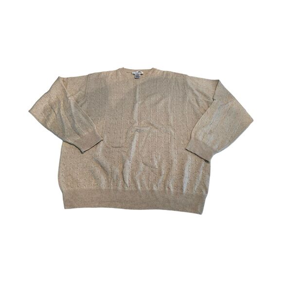 I Levrieri Men's XXL Cashmere Silk Cable‎ Knit Tan Crewneck Sweater Italy - Picture 1 of 4